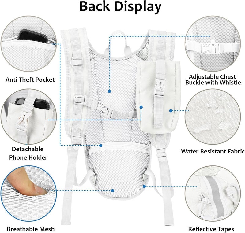 DEVONWIDE Lightweight Hydration Backpack 2L Water Bladder Pack for Running, Cycling, Hiking – Anti-Theft Water Backpack with Phone Holder, Trekking Pole Holder & Reflective Strips for Men & Women - Image 4